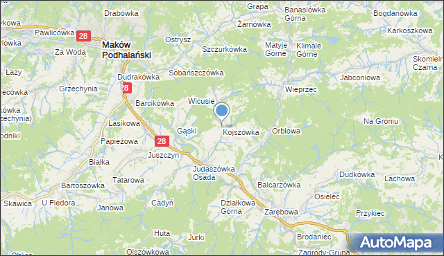 mapa Kojszówka, Kojszówka na mapie Targeo